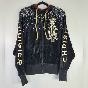 VINTAGE CHRISTIAN AUDIGIER VELOUR RHINESTONE HOODIE.